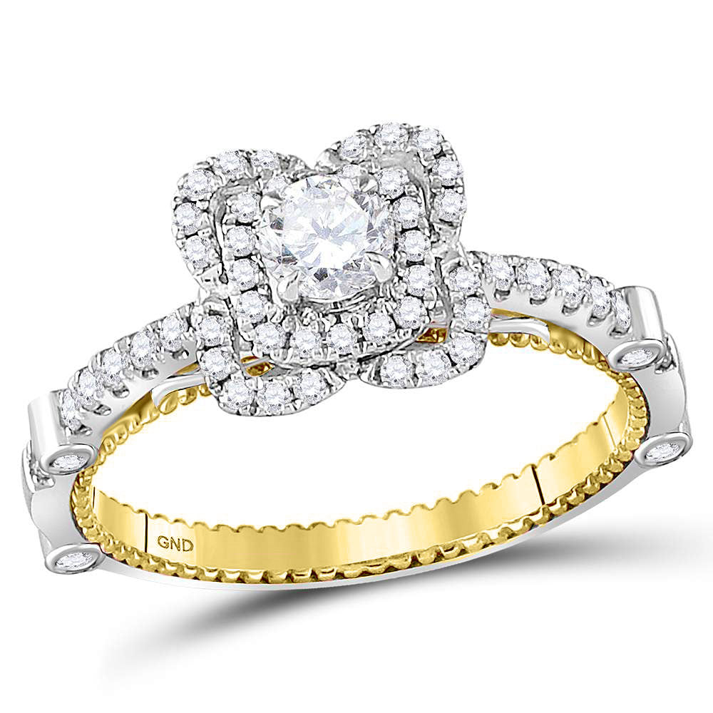 14kt Two-tone Gold Womens Round Diamond Solitaire Bridal Wedding Engagement Ring 3/4 Cttw