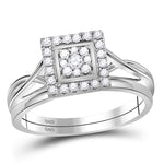10kt White Gold Womens Round Diamond Square Cluster Bridal Wedding Engagement Ring Band Set 1/3 Cttw