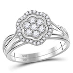 10kt White Gold Womens Round Diamond Flower Cluster Bridal Wedding Engagement Ring Band Set 1/3 Cttw