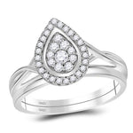 10kt White Gold Womens Diamond Teardrop Cluster Bridal Wedding Engagement Ring Band Set 1/3 Cttw