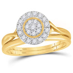 10kt Yellow Gold Womens Round Diamond Cluster Bridal Wedding Engagement Ring Band Set 1/3 Cttw
