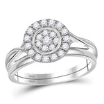 10kt White Gold Womens Round Diamond Cluster Bridal Wedding Engagement Ring Band Set 1/3 Cttw
