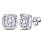14kt White Gold Womens Round Diamond Square Cluster Earrings 1.00 Cttw
