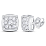 14kt White Gold Womens Round Diamond Square Cluster Stud Earrings 1/2 Cttw