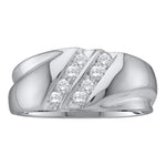 10kt White Gold Mens Round Diamond 2-Row Wedding Band Ring 1/4 Cttw