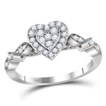 14kt White Gold Womens Round Diamond Heart Cluster Ring 1/3 Cttw