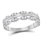 14kt White Gold Womens Round Diamond Contoured Symmetrical Band Ring 3/8 Cttw