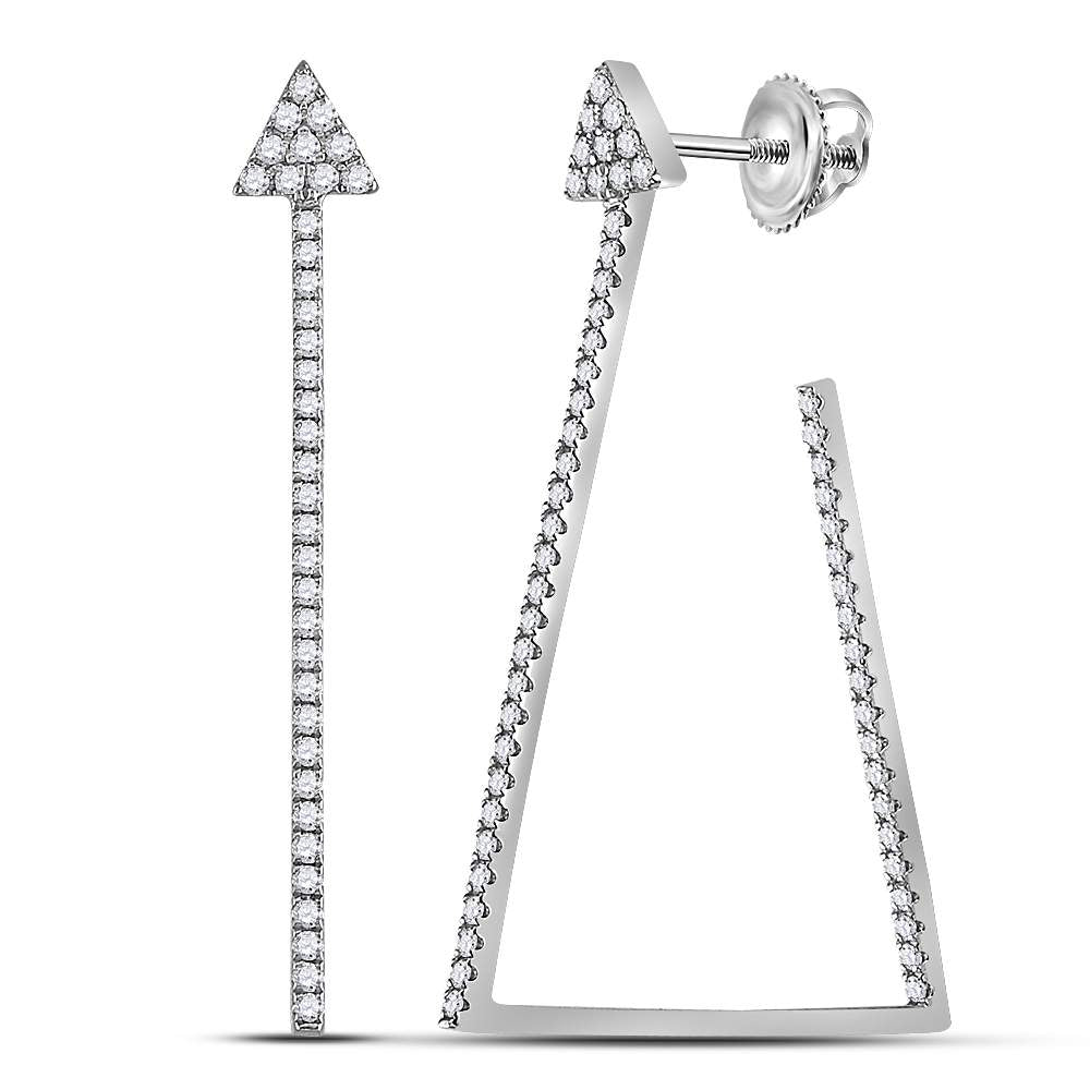 14kt White Gold Womens Round Diamond Trapezoid Geometric Hoop Earrings 3/4 Cttw