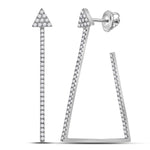 14kt White Gold Womens Round Diamond Trapezoid Geometric Hoop Earrings 3/4 Cttw