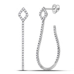 14kt White Gold Womens Round Diamond Slender Hook Hoop Earrings 5/8 Cttw