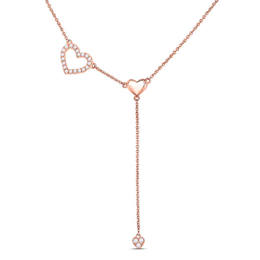 14kt Rose Gold Womens Round Diamond Heart Drop Pendant Necklace 1/6 Cttw