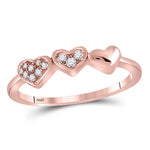 14kt Rose Gold Womens Round Diamond Triple Heart Band Ring 5/8 Cttw