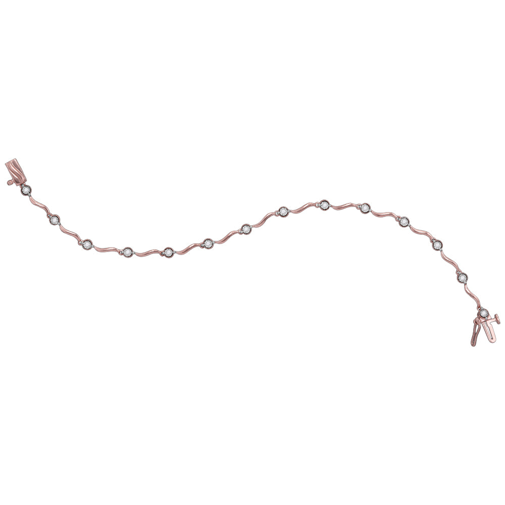 10kt Rose Gold Womens Round Diamond Link Fashion Bracelet 1/4 Cttw