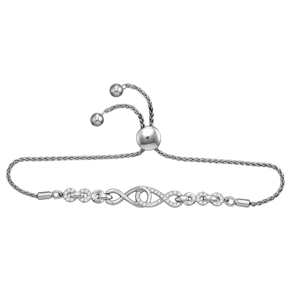 10kt White Gold Womens Round Diamond Linked Infinity Bolo Bracelet 1/4 Cttw