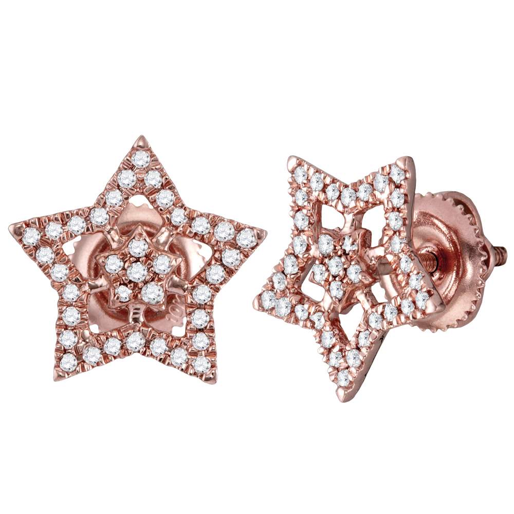 10kt Rose Gold Womens Round Diamond Star Cluster Stud Earrings 1/5 Cttw