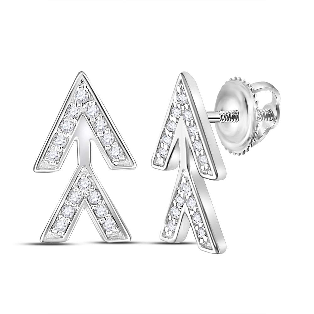 14kt White Gold Womens Round Diamond Vertical Double V Stud Earrings 1/10 Cttw