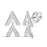 14kt White Gold Womens Round Diamond Vertical Double V Stud Earrings 1/10 Cttw