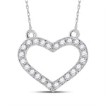 Sterling Silver Womens Round Diamond Heart Pendant Necklace 1/6 Cttw