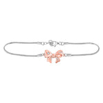 Sterling Silver Womens Round Diamond Bow Ribbon Fashion Bracelet 1/20 Cttw