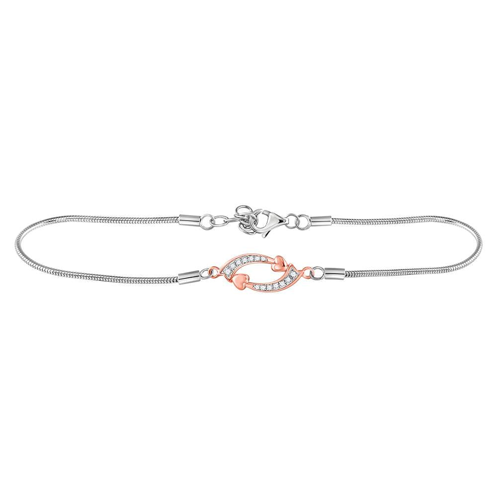 Sterling Silver Womens Round Diamond Heart Loop Fashion Bracelet 1/12 Cttw