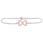 Sterling Silver Womens Round Diamond Infinity Heart Fashion Bracelet 1/20 Cttw