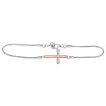 Sterling Silver Womens Round Diamond Horiztonal Cross Fashion Bracelet 1/12 Cttw