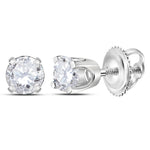 14kt White Gold Unisex Round Diamond Solitaire Stud Earrings 1/4 Cttw