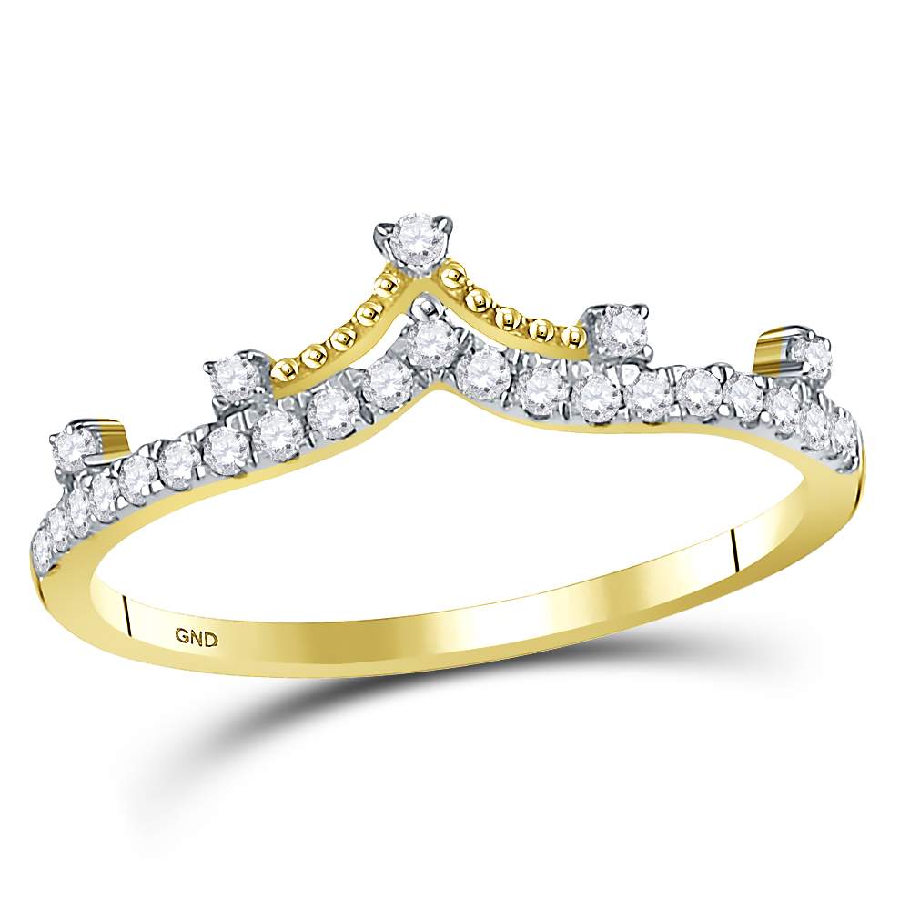 10kt Yellow Gold Womens Round Diamond Crown Tiara Fashion Band Ring 1/5 Cttw
