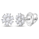 10kt White Gold Womens Round Diamond Flower Cluster Burst Earrings 1/8 Cttw