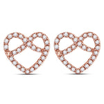 10kt Rose Gold Womens Round Diamond Pretzel Heart Stud Earrings 1/6 Cttw