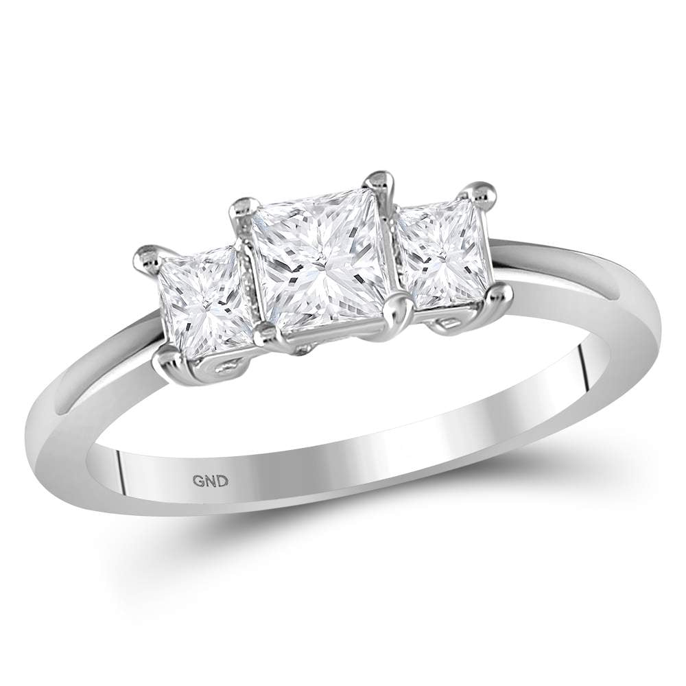 14kt White Gold Womens Princess Diamond 3-stone Bridal Wedding Engagement Ring 1.00 Cttw