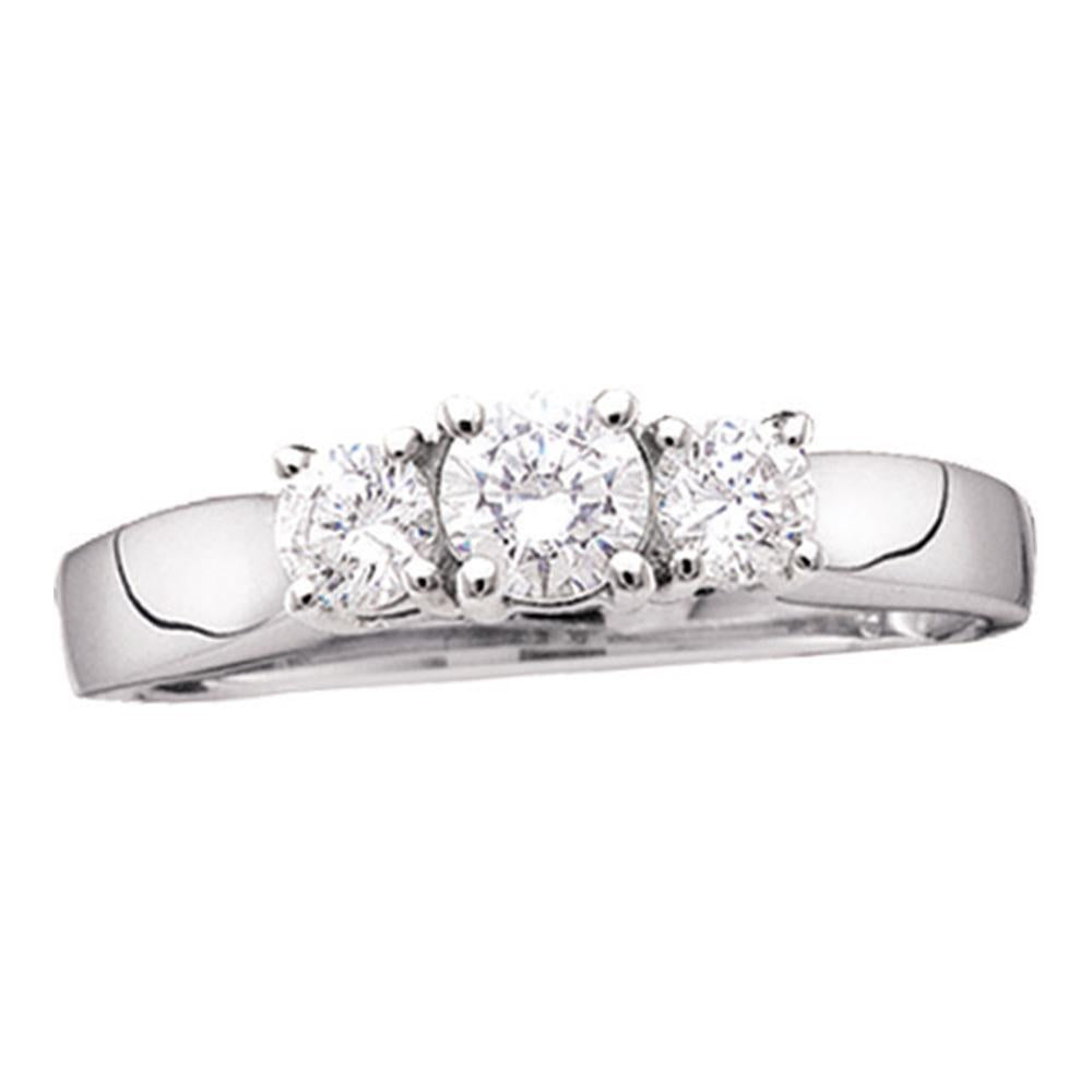 14kt White Gold Womens Round Diamond 3-stone Bridal Wedding Engagement Ring 1.00 Cttw