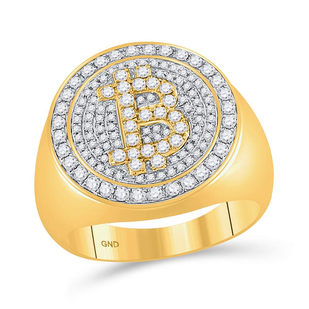10kt Yellow Gold Mens Round Diamond Bitcoin Circle Cluster Ring 1.00 Cttw