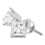 14kt White Gold Unisex Princess Diamond Solitaire Stud Earrings 1.00 Cttw
