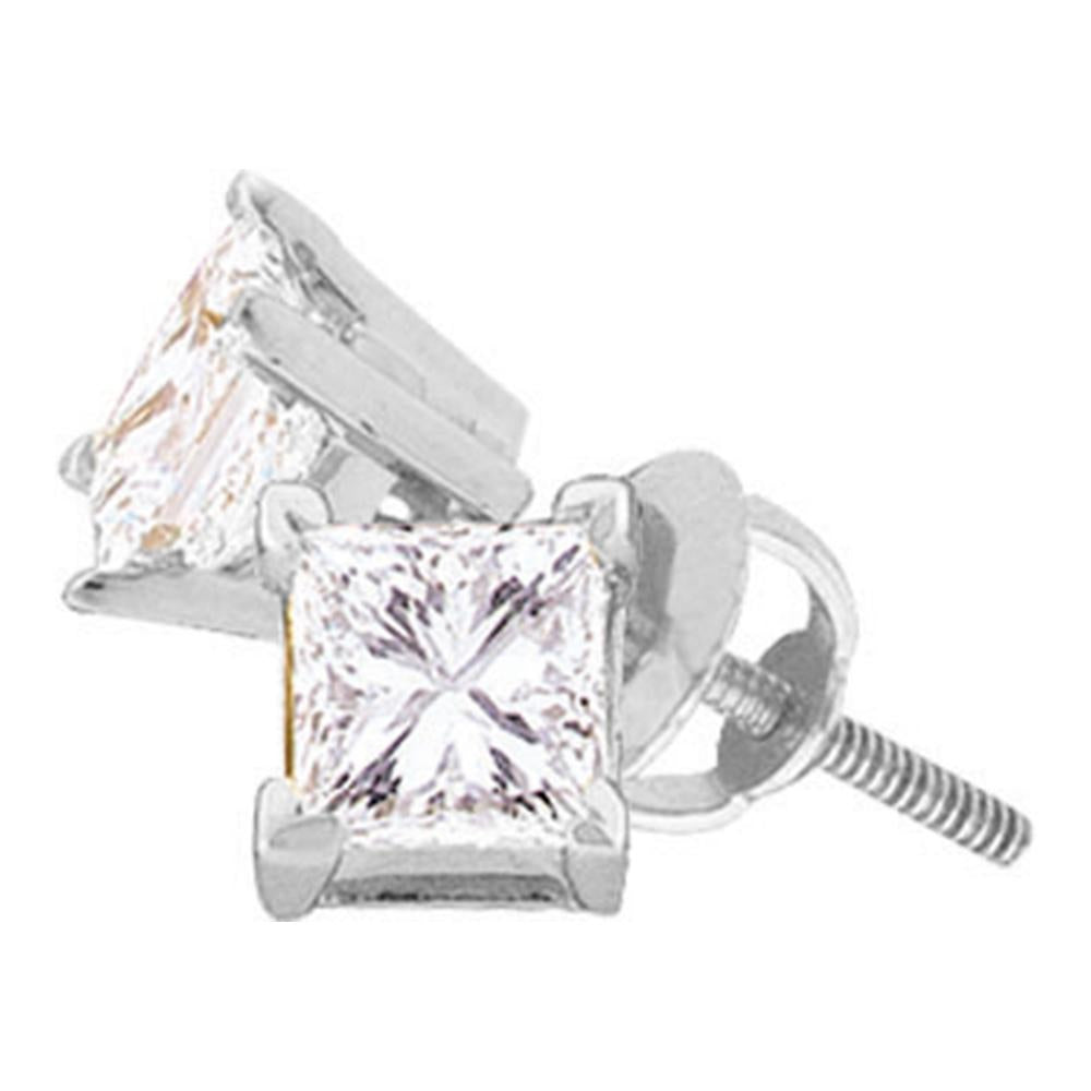 14kt White Gold Unisex Princess Diamond Solitaire Stud Earrings 1-1/2 Cttw