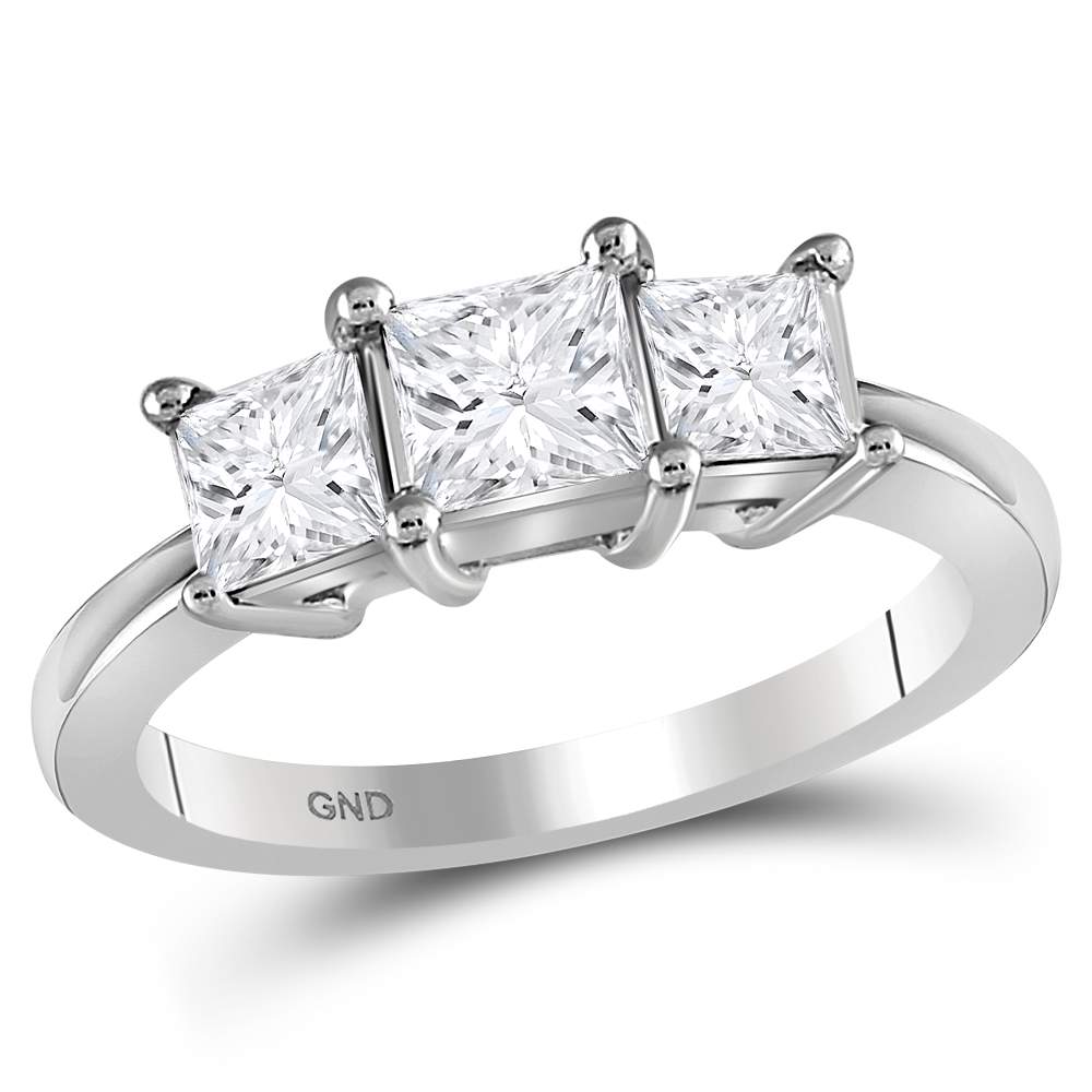 14kt White Gold Womens Princess Diamond 3-stone Bridal Wedding Engagement Ring 1-1/2 Cttw (Certified)