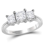 14kt White Gold Womens Princess Diamond 3-stone Bridal Wedding Engagement Ring 1-1/2 Cttw (Certified)