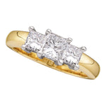 14kt Yellow Gold Womens Princess Diamond 3-stone Bridal Wedding Engagement Ring 1.00 Cttw