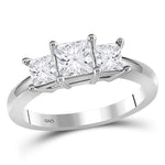 14kt White Gold Womens Princess Diamond 3-stone Bridal Wedding Engagement Ring 1-1/2 Cttw