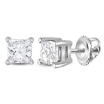 14kt White Gold Unisex Princess Diamond Solitaire Stud Earrings 3/4 Cttw