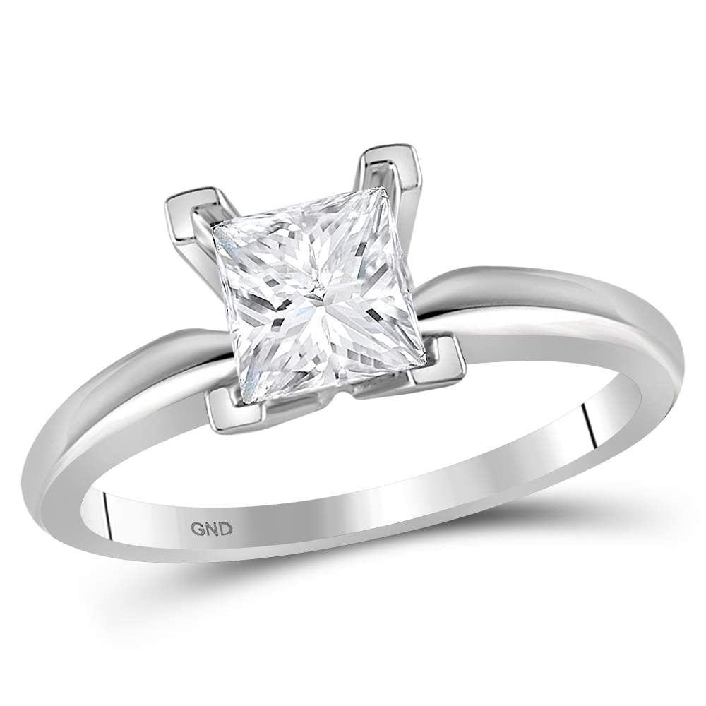 14kt White Gold Womens Princess Diamond Solitaire Certified Bridal Wedding Engagement Ring 1.00 Cttw