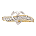 10kt Yellow Gold Womens Round Diamond Heart Love Ring 1/20 Cttw