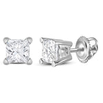 14kt White Gold Unisex Princess Diamond Solitaire Stud Earrings 1/2 Cttw