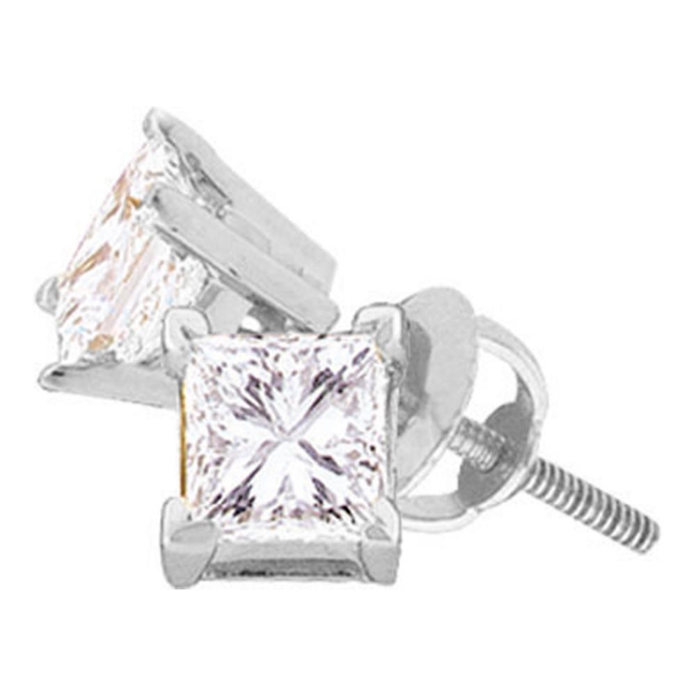 14kt White Gold Unisex Princess Diamond Solitaire Stud Earrings 5/8 Cttw