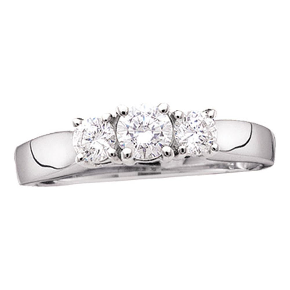14kt White Gold Womens Round Diamond 3-stone Bridal Wedding Engagement Ring 1/2 Cttw