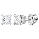 14kt White Gold Unisex Princess Diamond Solitaire Stud Earrings 3/8 Cttw