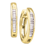 10kt Yellow Gold Womens Baguette Diamond Huggie Hoop Earrings 1/6 Cttw