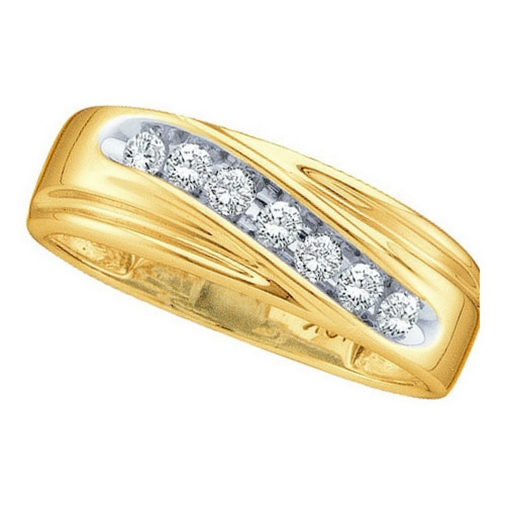 14kt Yellow Gold Mens Round Channel-set Diamond Wedding Anniversary Band Ring 1/4 Cttw