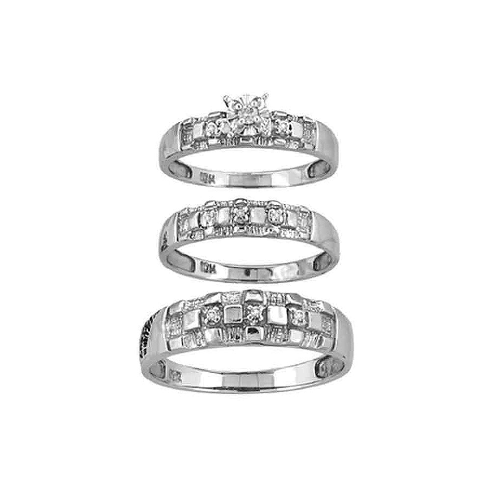 10kt White Gold His & Hers Round Diamond Solitaire Matching Bridal Wedding Ring Band Set 1/8 Cttw
