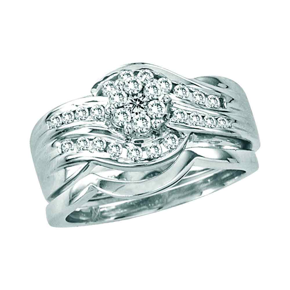 14kt White Gold Womens Round Diamond Bridal Wedding Engagement Ring Band Set 1/2 Cttw